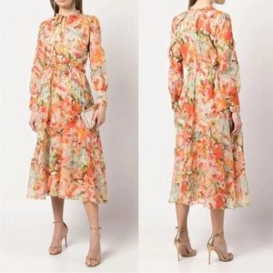 Marchesa Notte Pink Orange Floral Maxi Dress Size 4 NWT